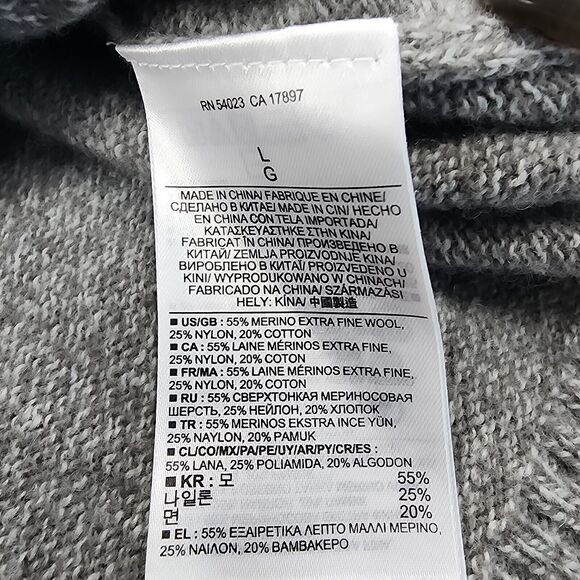 Banana Republic Sweater Mens Large Gray Merino Wool Henley Mock Neck Preppy - Picture 13 of 16